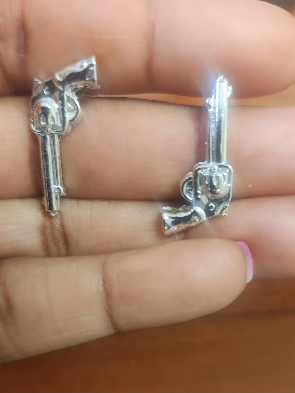 Silvertone Revolver Gun Charm Cufflinks - Pair
